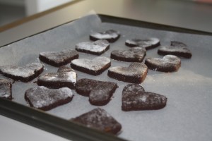 Chocolate hearts ready to bake