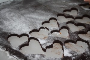 Cutting out chocolate hearts